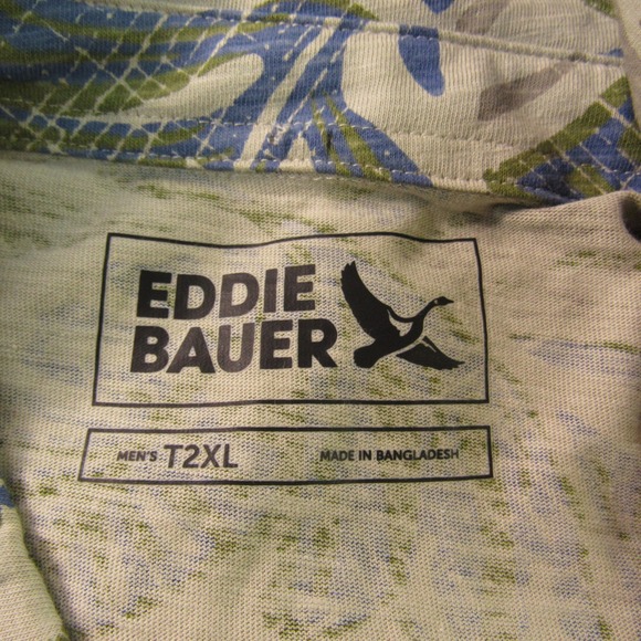 Eddie Bauer Shirt Men 2XLT Tall Baja Knit Hawaiian Tropical Leaf Print Grey Blue - Picture 3 of 12